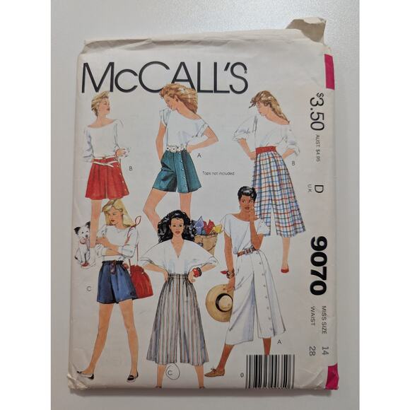 M9070 McCall's Shorts, Pants, Culottes Pattern Size 14 Waist 28 - Picture 2 of 3